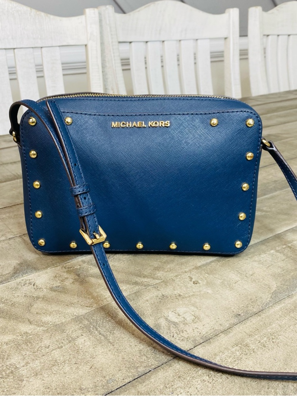Michael Kors Sandrine Studded Saffiano Leather Crossbody Bag
